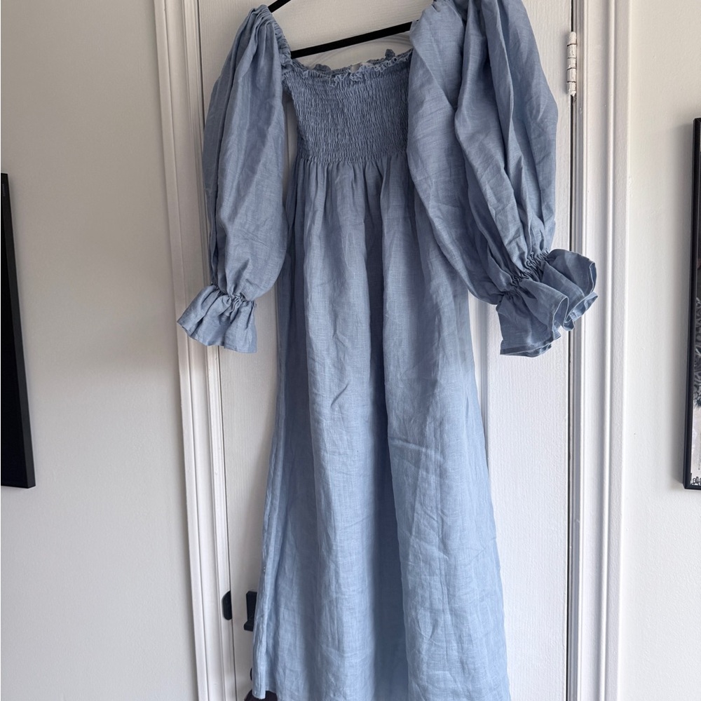 Sleeper Light Blue Smocked Top with Ruffled Neckline - Picture 4 of 4